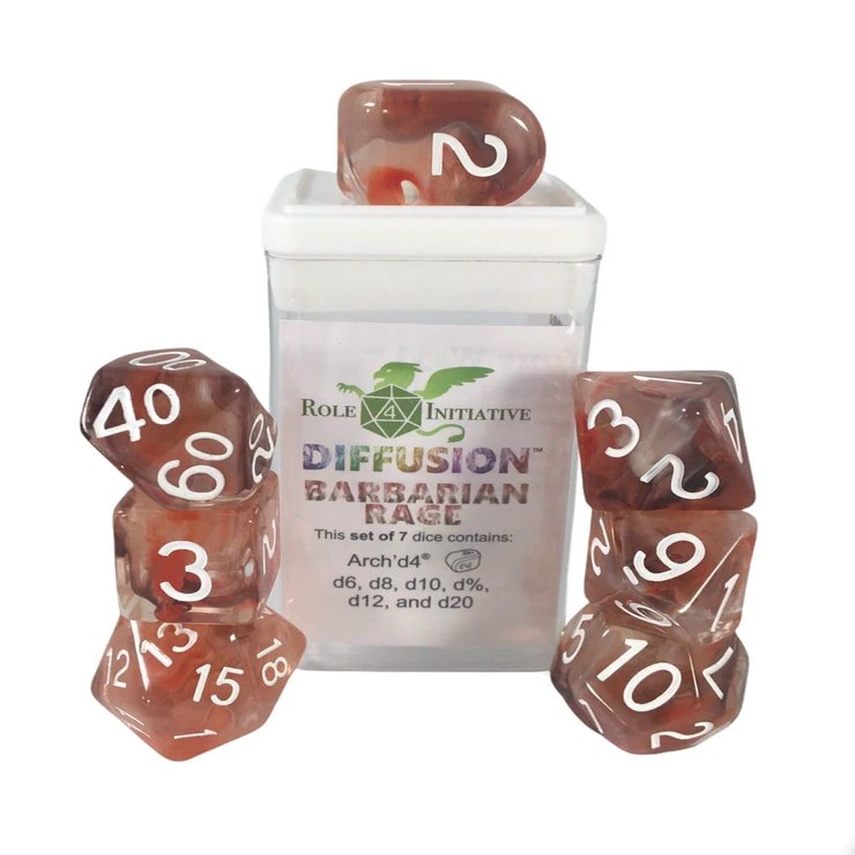 Role4Initiative 7ct Polyhedral Dice Set w/ Arch'd d4 - Barbarian Rage