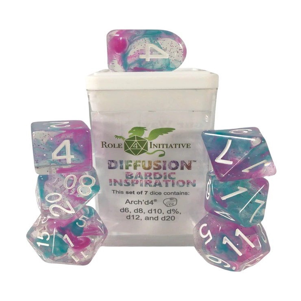 Role4Initiative 7ct Polyhedral Dice Set w/ Arch'd d4 - Bardic Inspiration