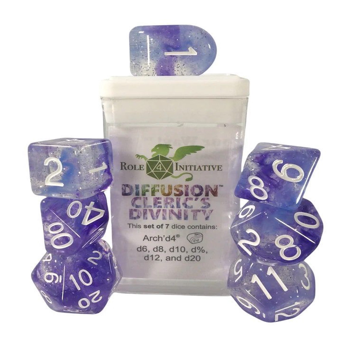 Role4Initiative 7ct Polyhedral Dice Set w/ Arch'd d4 - Cleric's Divinity