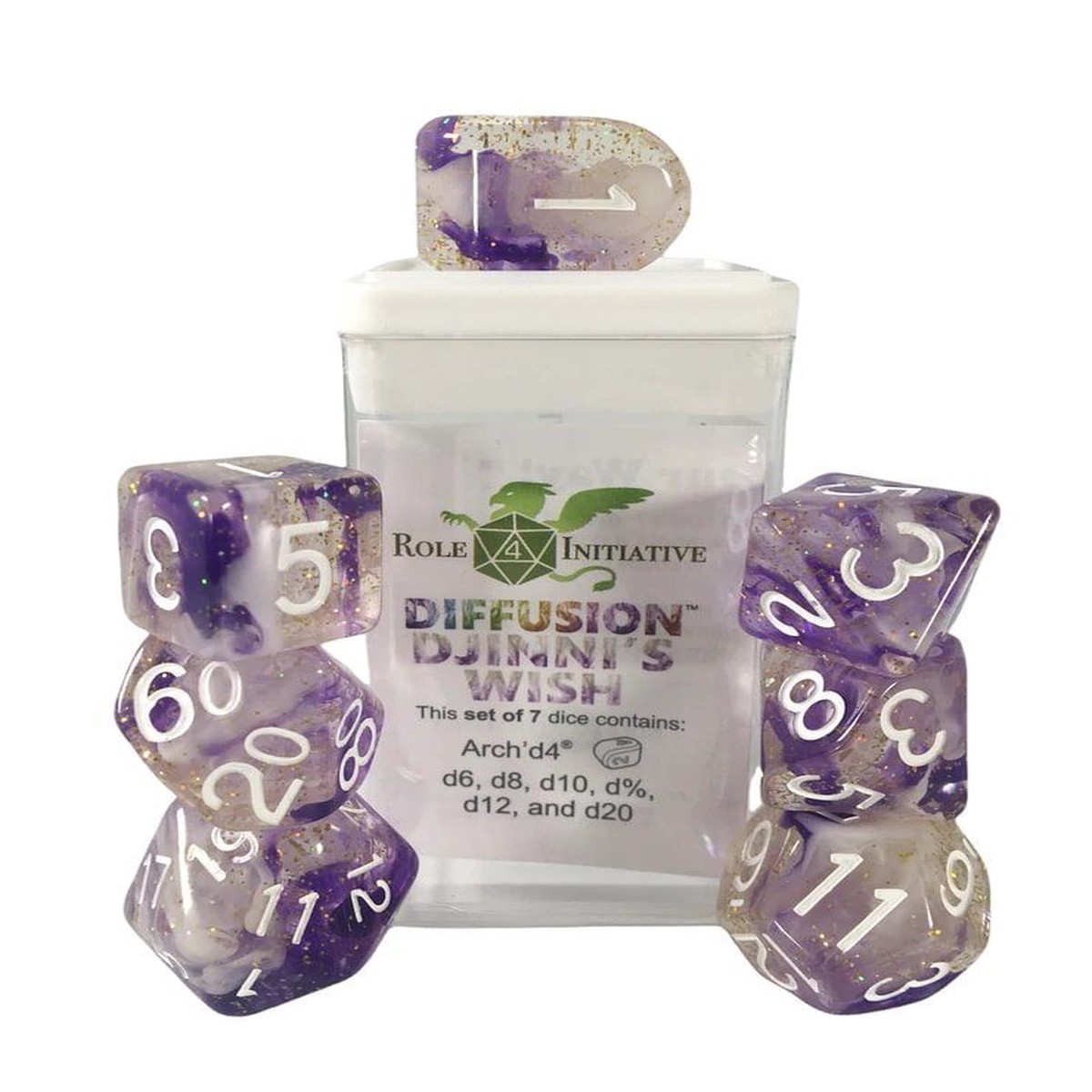 Role4Initiative 7ct Polyhedral Dice Set w/ Arch'd d4 - Djinni's Wish
