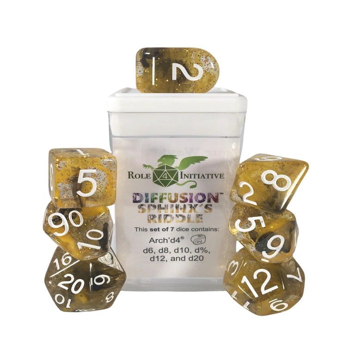 Role4Initiative 7ct Polyhedral Dice Set w/ Arch'd d4 - Sphinx's Riddle