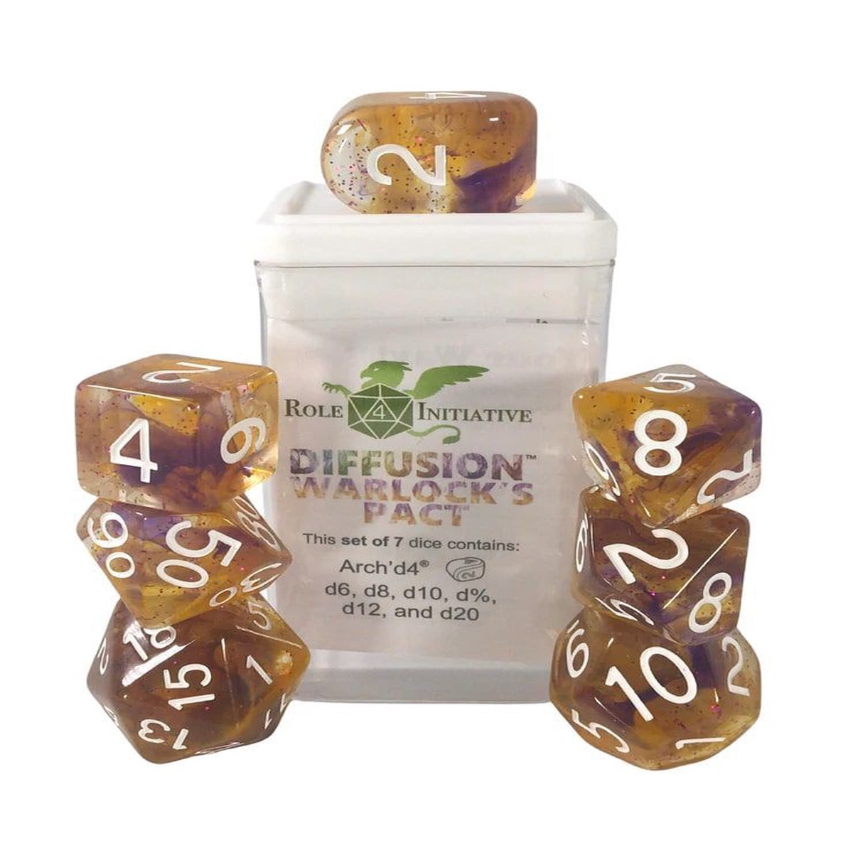 Role4Initiative 7ct Polyhedral Dice Set w/ Arch'd d4 - Warlock's Pact