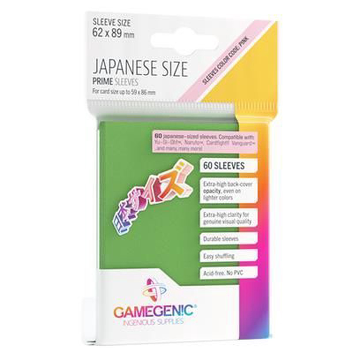 Gamegenic PRIME Japanese Sized Sleeves 60ct Green