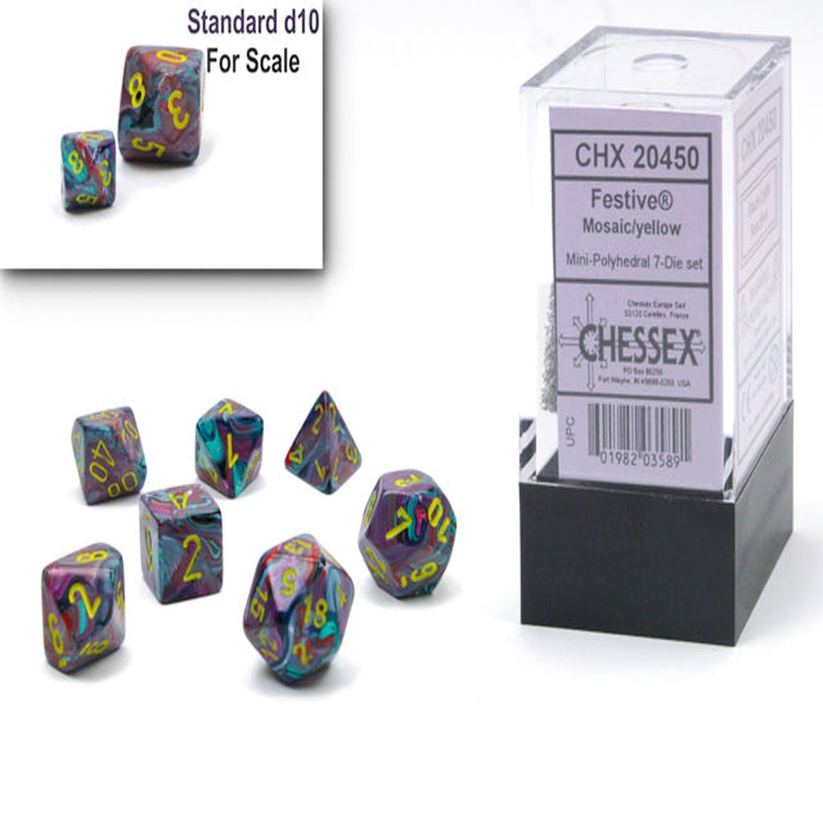 Chessex Mini 7ct Polyhedral Dice Set Festive Mosaic (20450)
