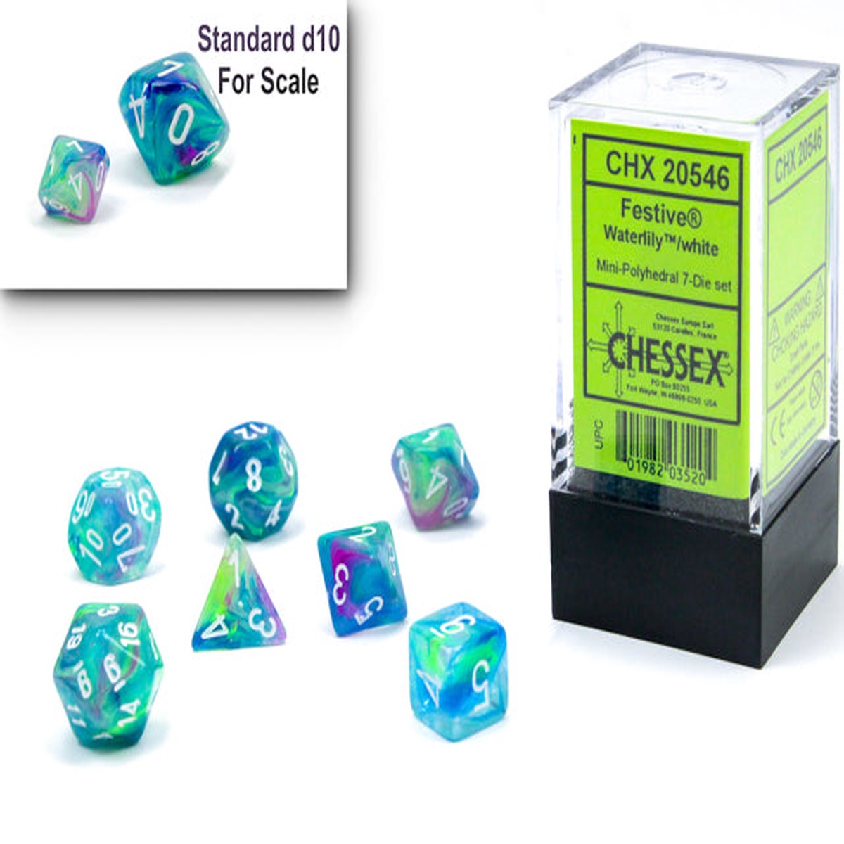 Chessex Mini 7ct Polyhedral Dice Set Festive Waterlily (20546)