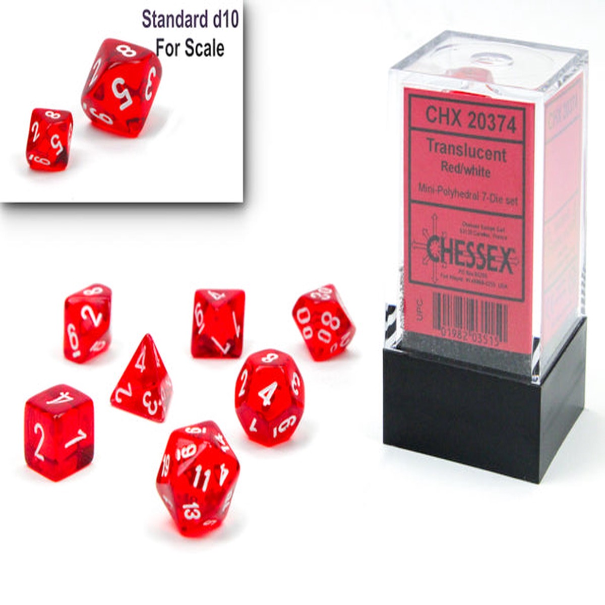 Chessex Mini 7ct Polyhedral Dice Set Translucent Red/White (20374)
