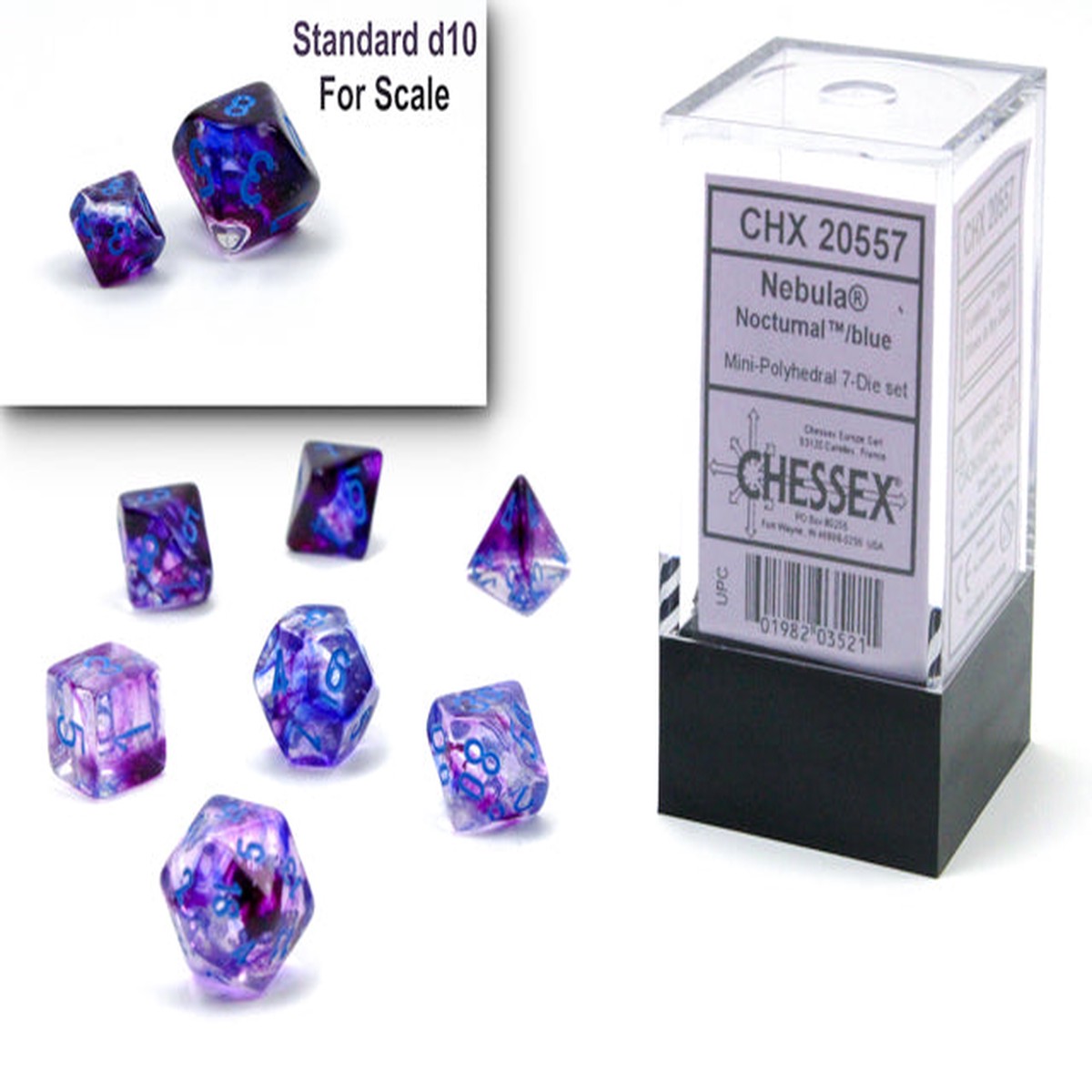 Chessex Nebula Mini-hedral Nocturnal/blue Luminary 7-Die Set (20557)