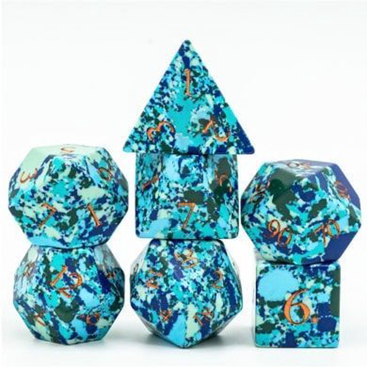 Foam Brain 7ct Gemstone Polyhedral Dice Set Speckled Blue Turquoise