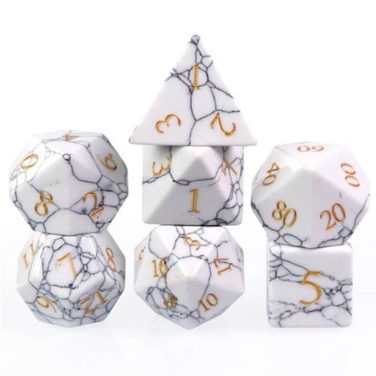Foam Brain 7ct Gemstone Polyhedral Dice Set Textured White Turquoise