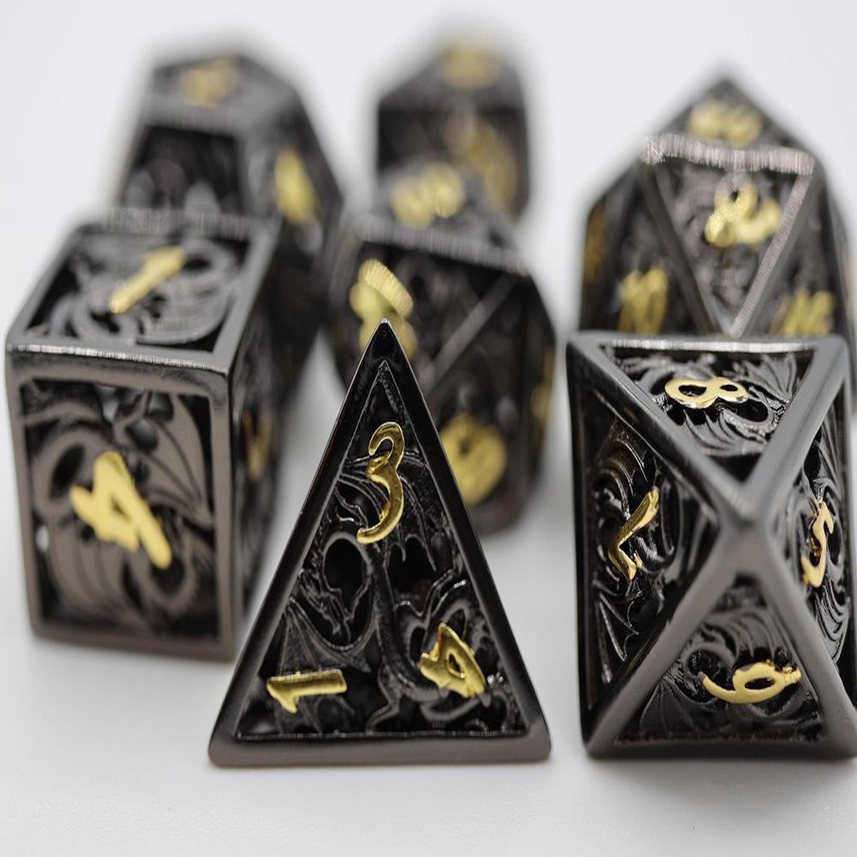 Foam Brain 7ct Metal Polyhedral Dice Set Hollow Night Dragon