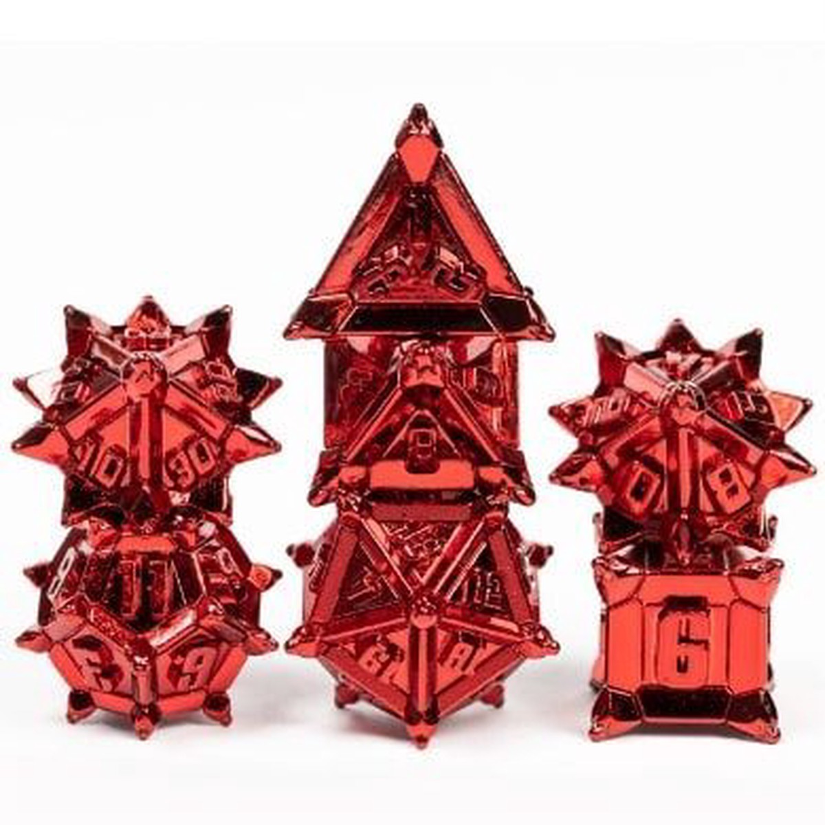 Foam Brain 7ct Metal Polyhedral Dice Set Red Flail