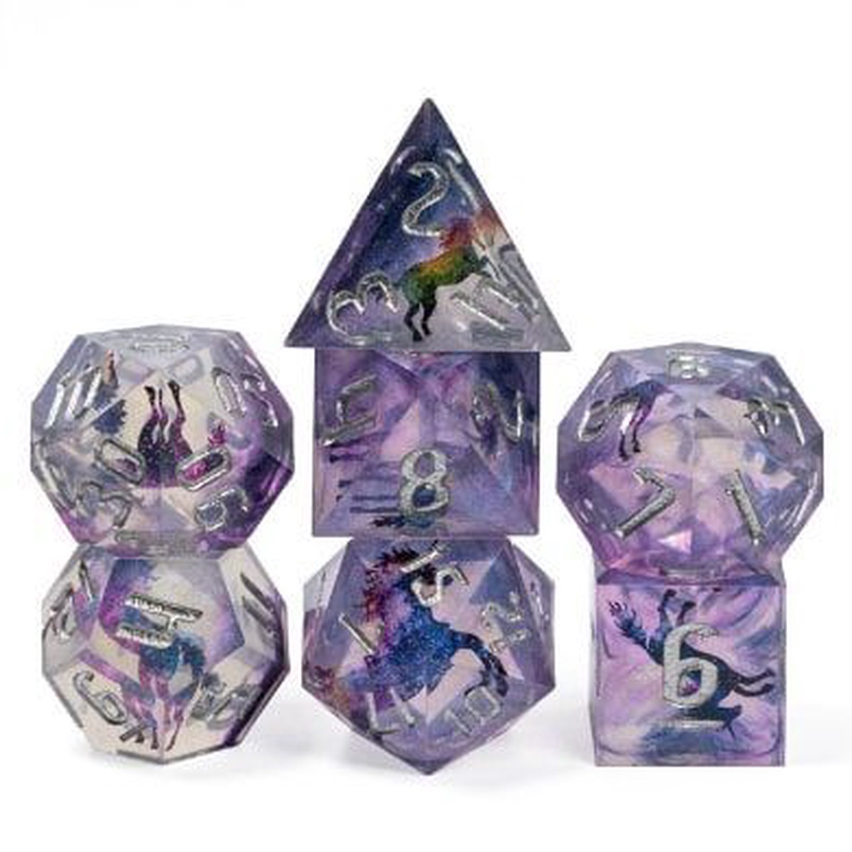 Foam Brain 7ct Sharp Edge Polyhedral Dice Set Unicorn & Glitter