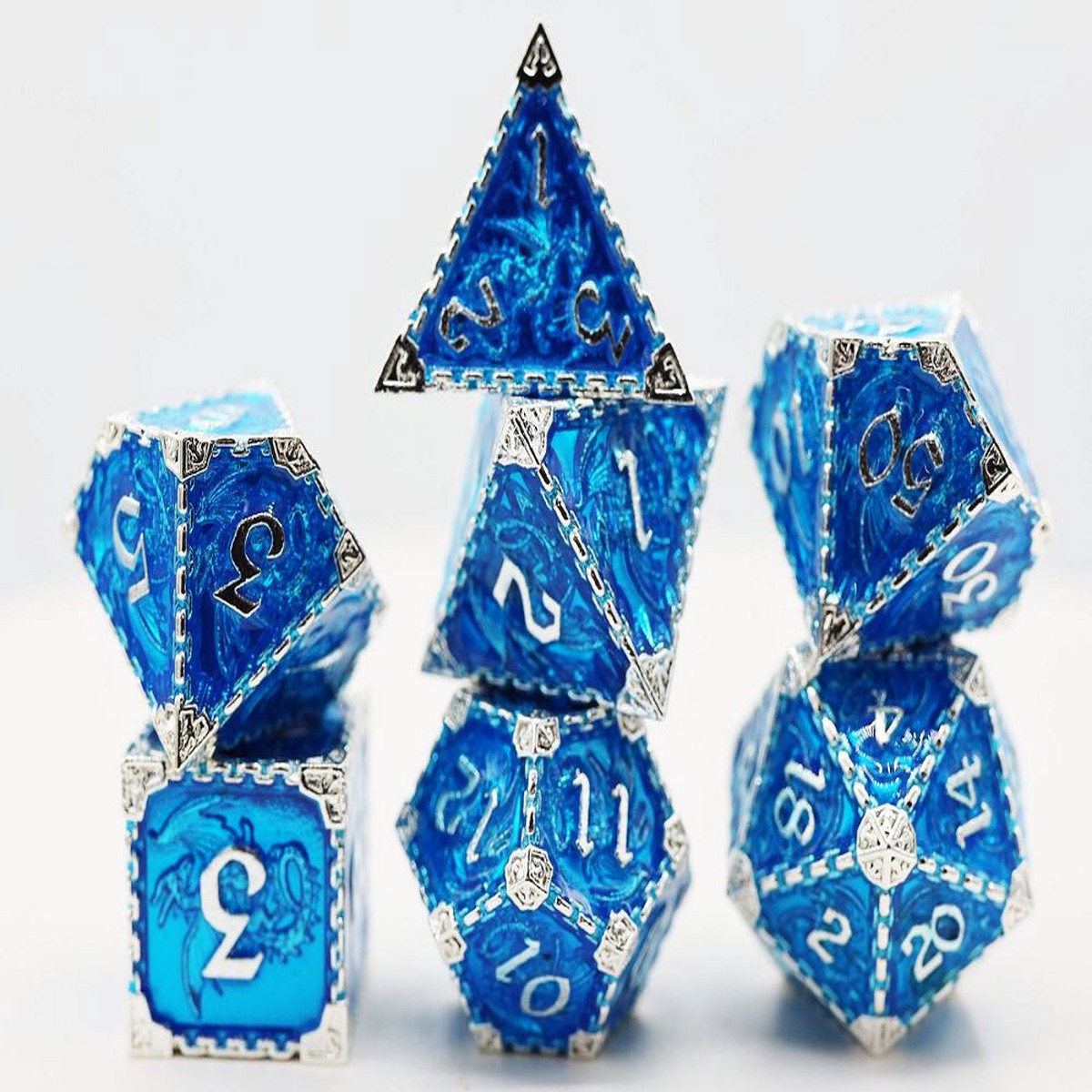 Foam Brain 7ct Metal Polyhedral Dice Set - Oceanus Dragon