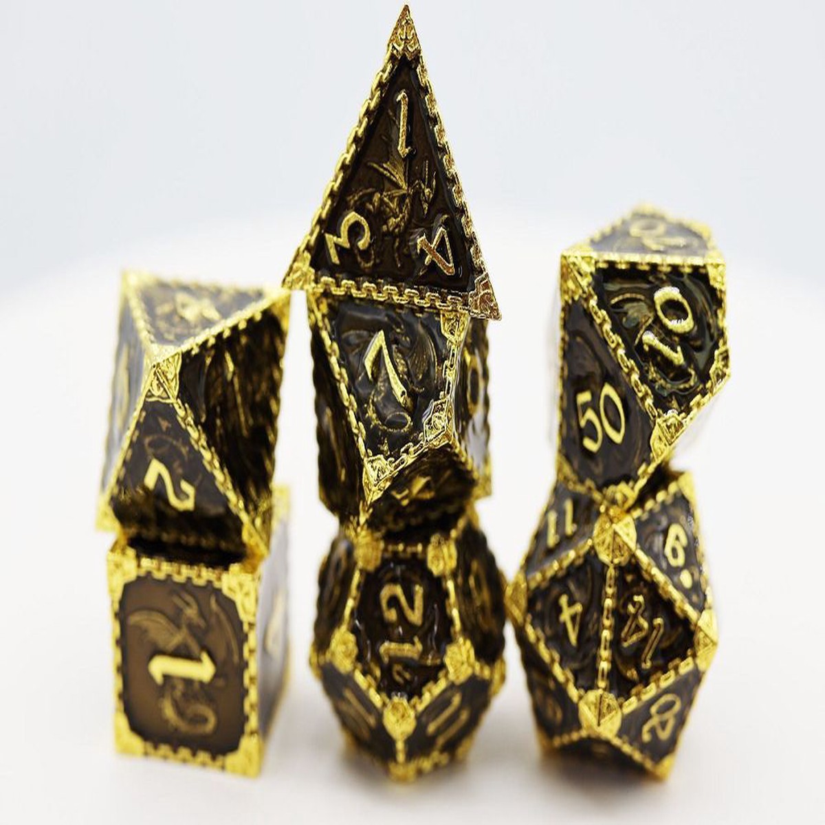 Foam Brain 7ct Metal Polyhedral Dice Set - Void Dragon Gold