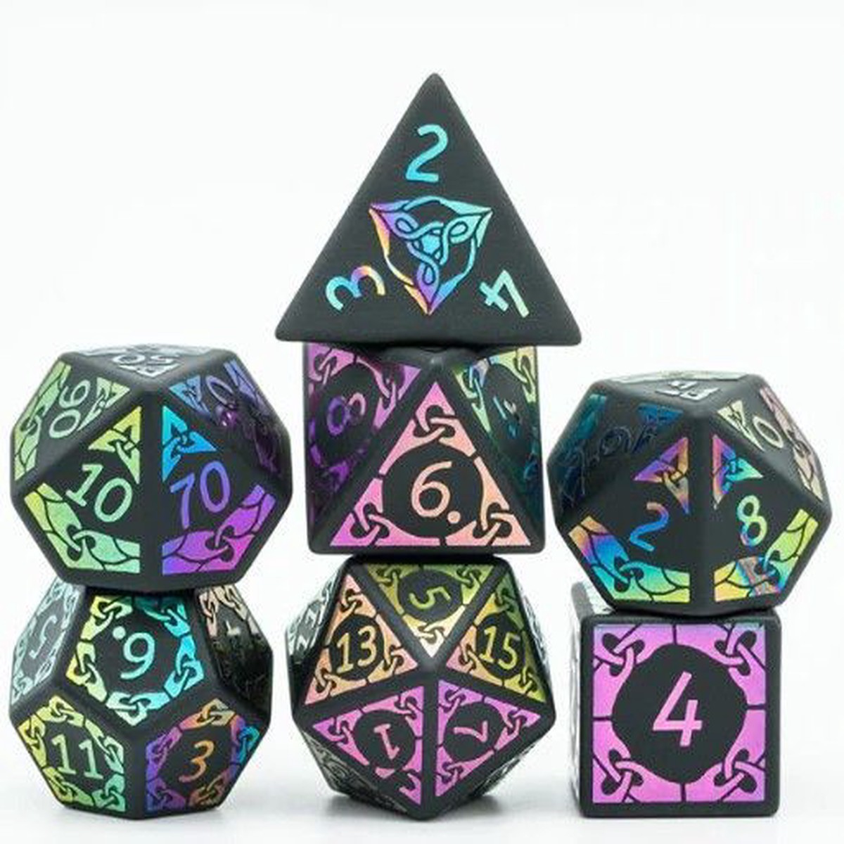 Foam Brain Games 7ct Gemstone Obsidian Rainbow Flourish Dice Set