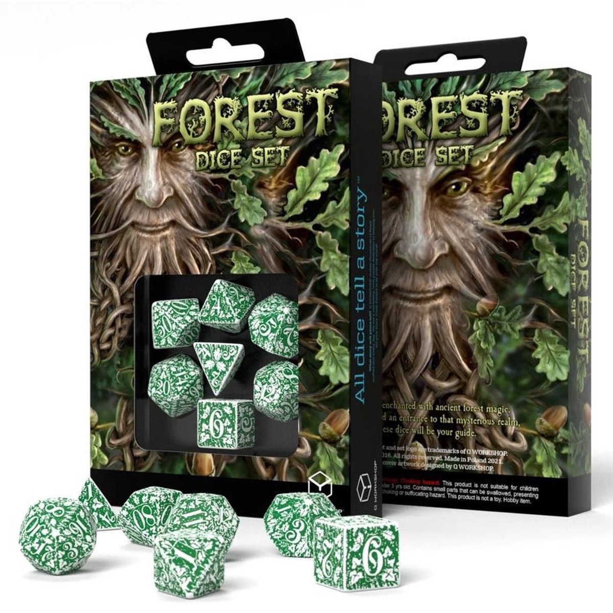 Q-Workshop 7ct Polyhedral Dice Set Forest Tundra