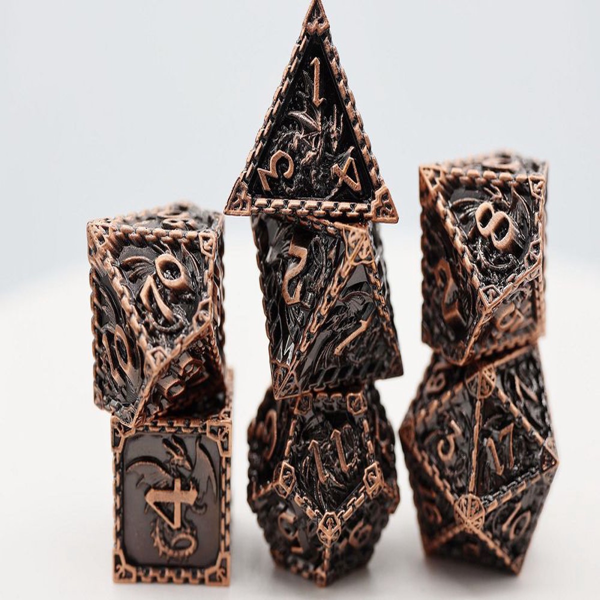 Foam Brain 7ct Metal Polyhedral Dice Set - Copper Dragon