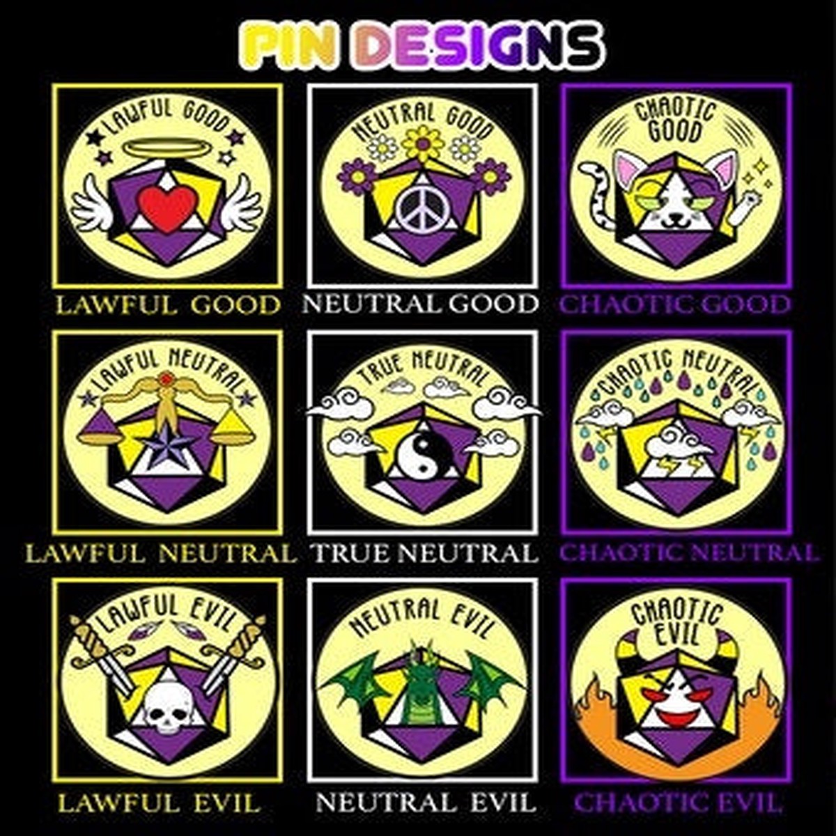 Chaotic Evil Alignment Non-Binary Pride Pin