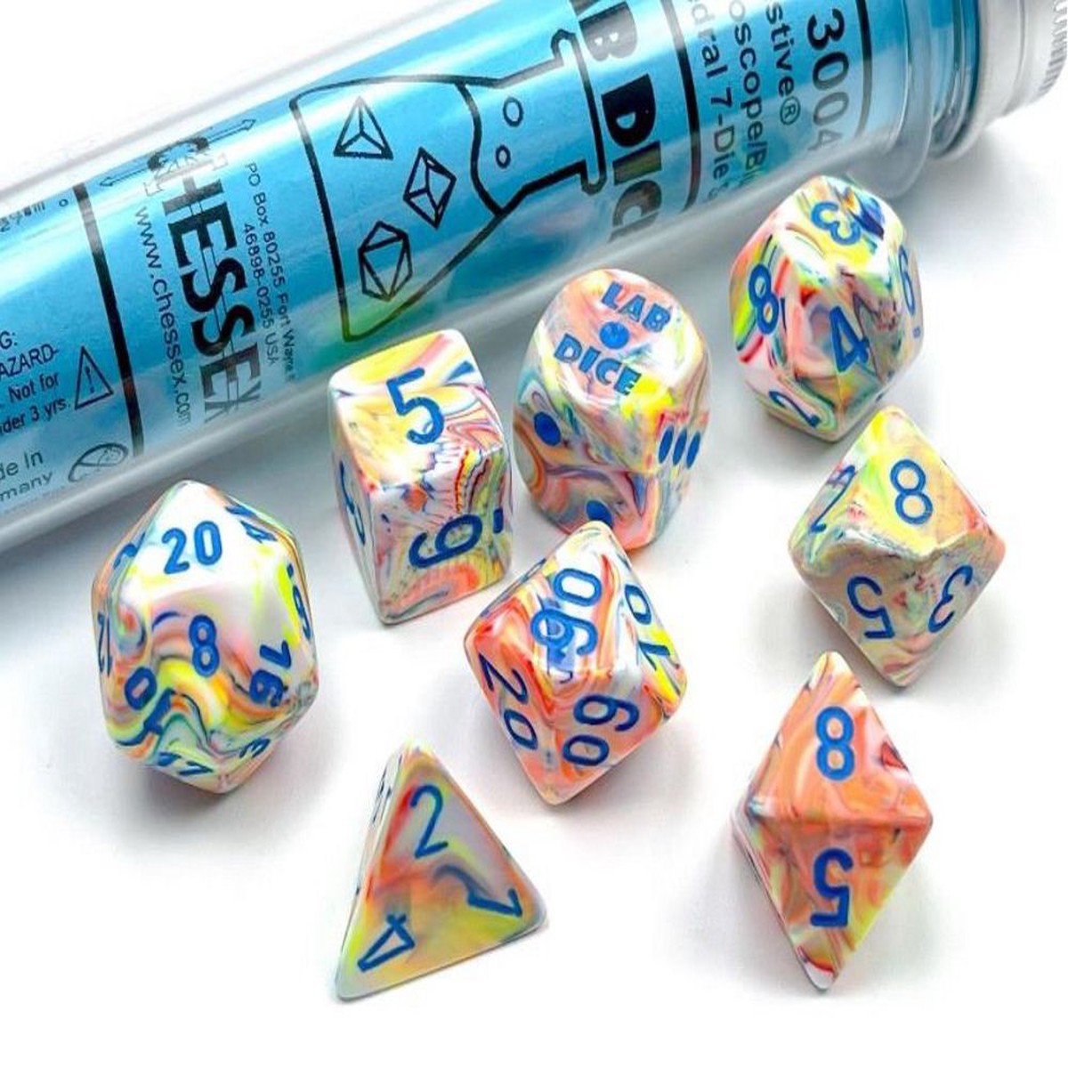 Chessex Lab Dice Wave 5 7ct Polyhedral Set Festive Kaleidoscope/Blue (30047)
