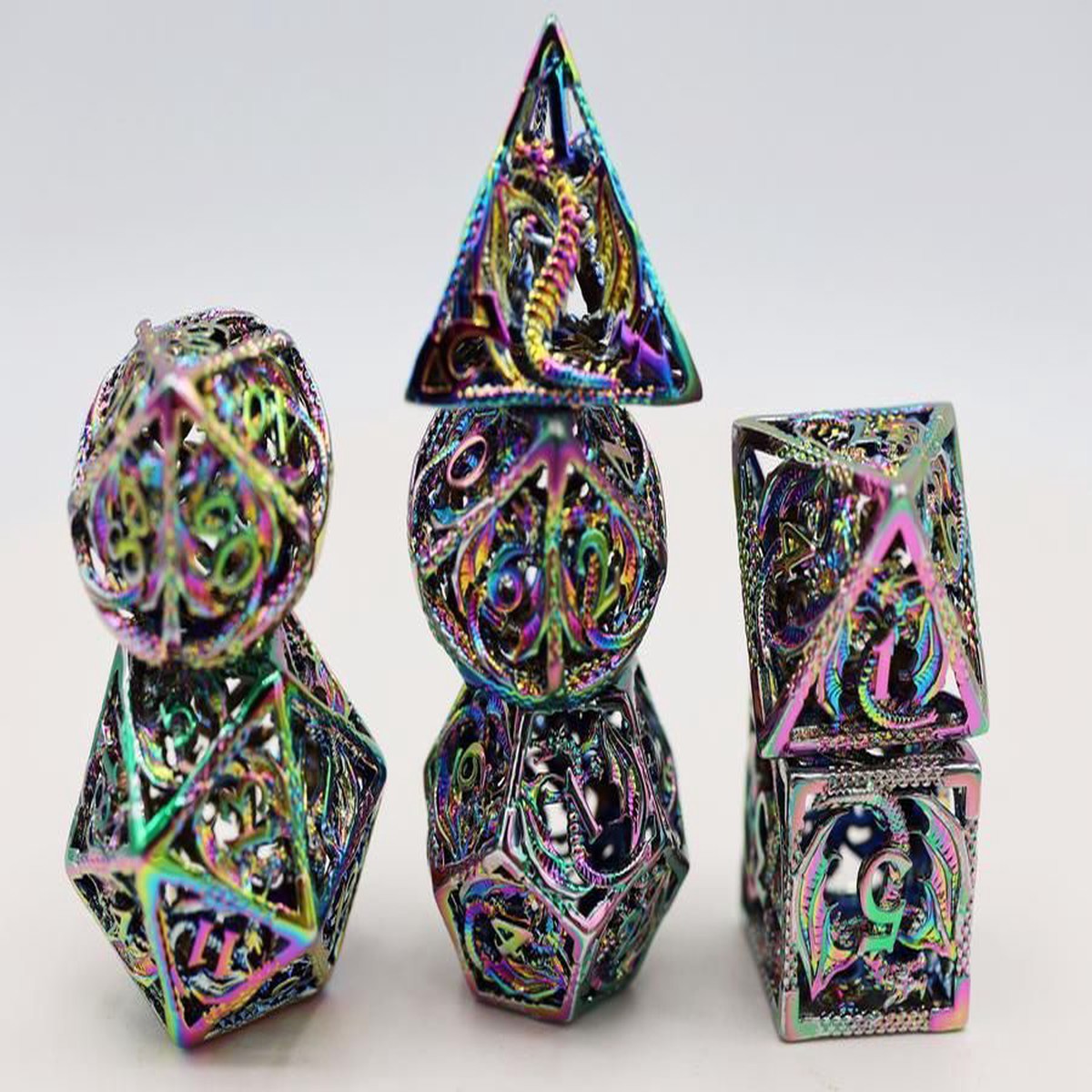 Foam Brain 7ct Metal Polyhedral Dice Set - Hollow Mystic Dragon