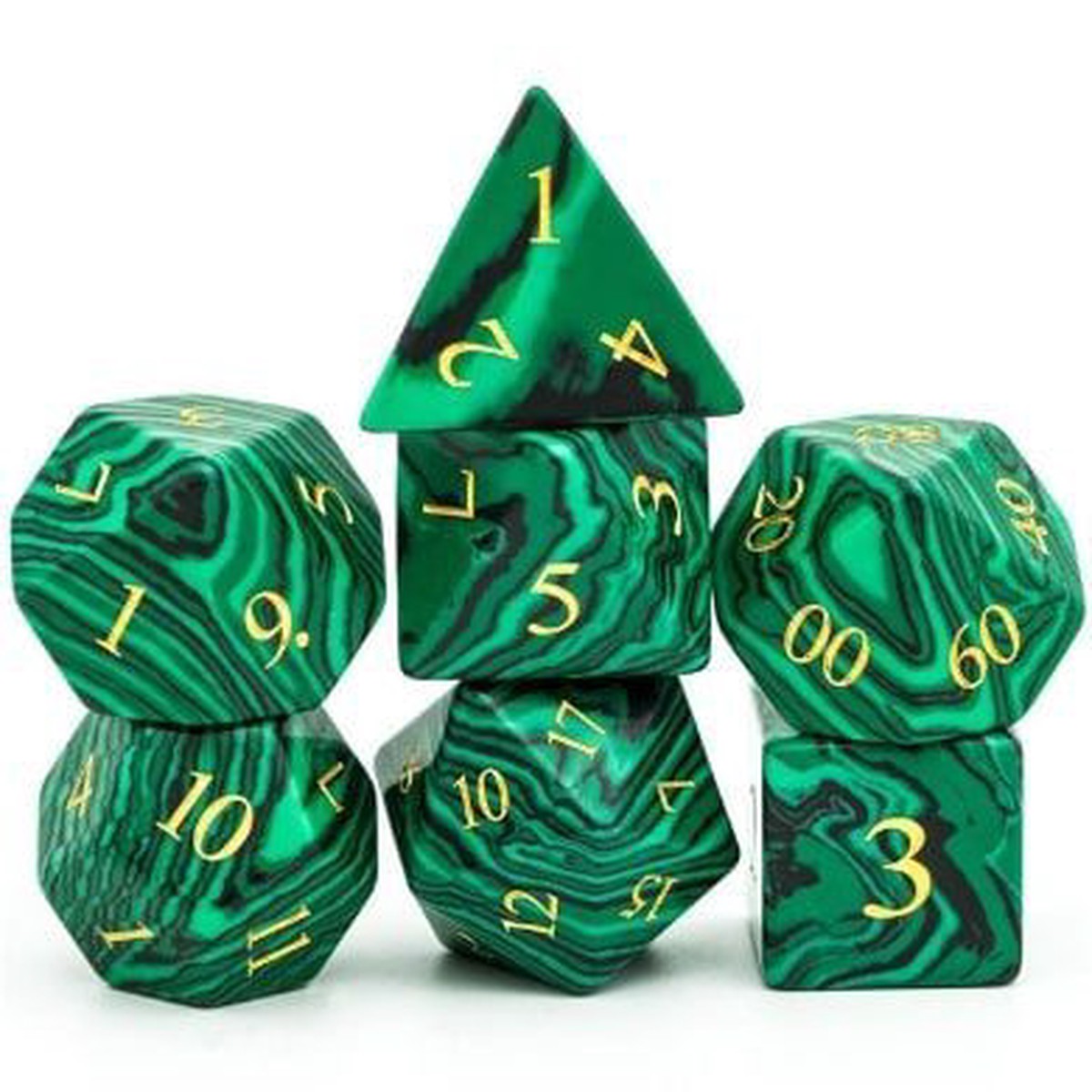 Foam Brain Games 7ct Gemstone Polyhedral Dice Set Malachite with Gold Ink