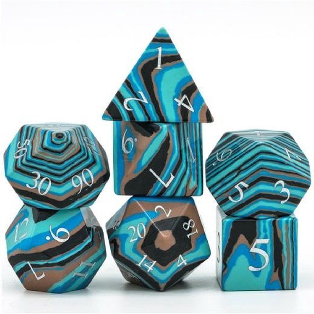Foam Brain Games 7ct Gemstone Polyhedral Dice Set Textured Turquoise Blue & Brown
