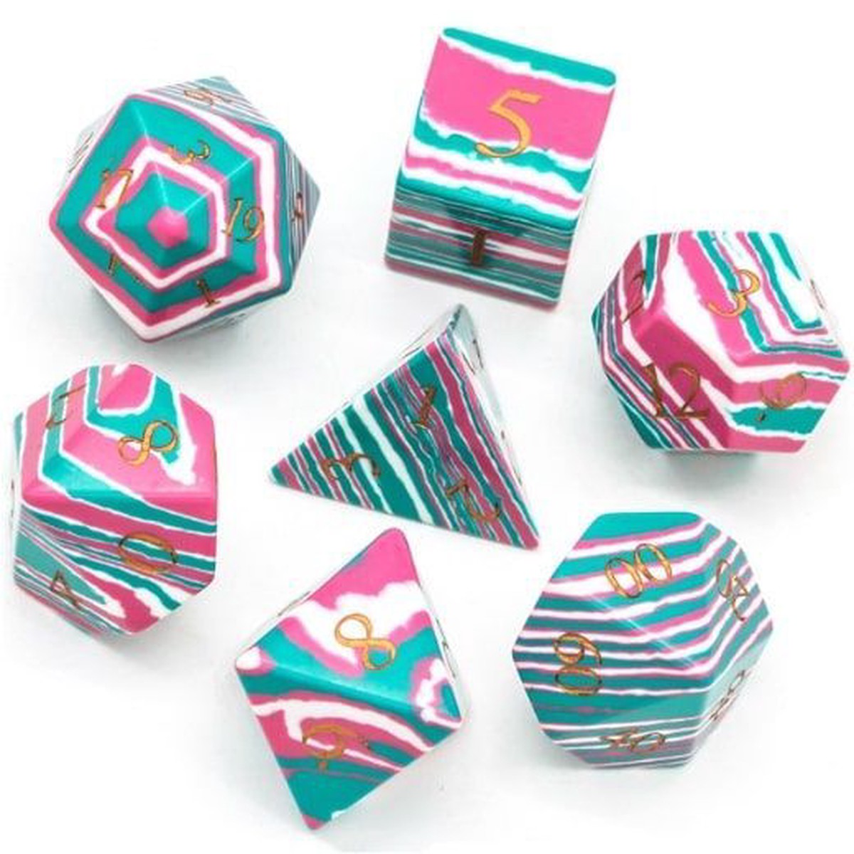 Foam Brain Games 7ct Gemstone Polyhedral Dice Set Textured Turquoise Pink & Teal