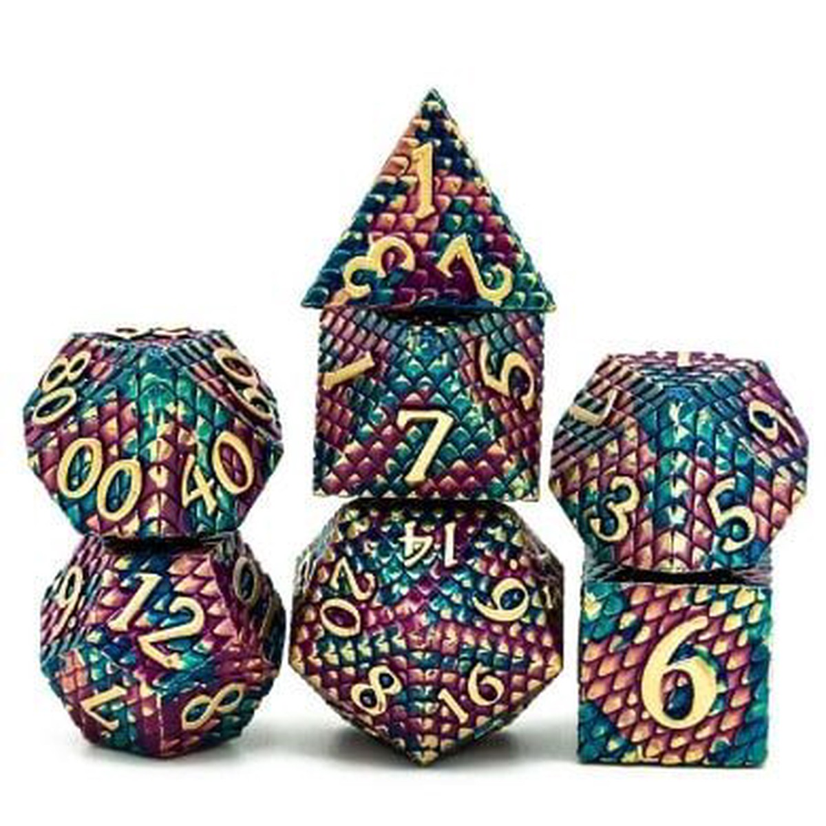 Foam Brain Games 7ct Metal Polyhedral Dice Set Gold Dragon Scale