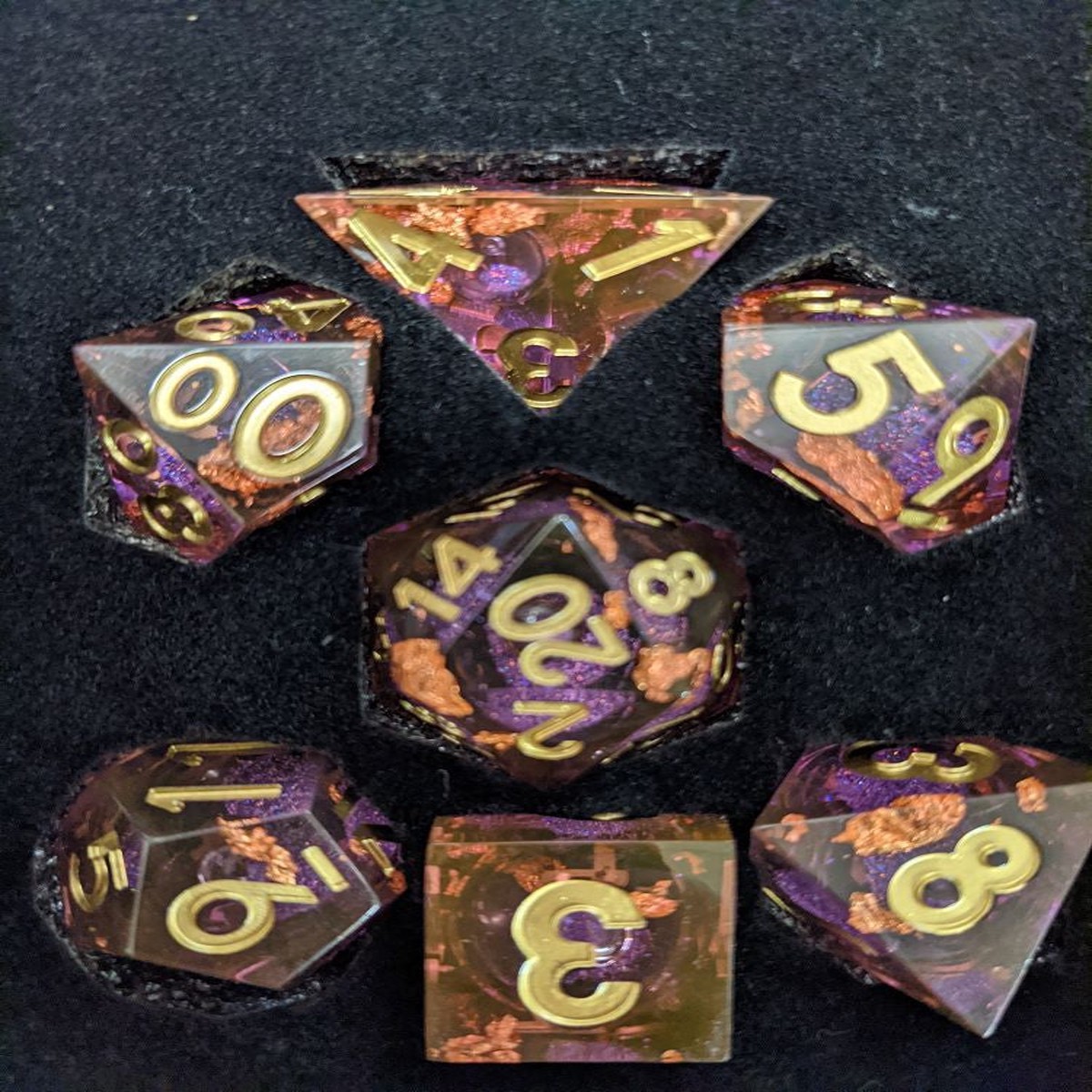 Metallic Dice Games Elixir Dice Liquid Core 7ct Polyhedral Dice Set - Purple with Copper Foil