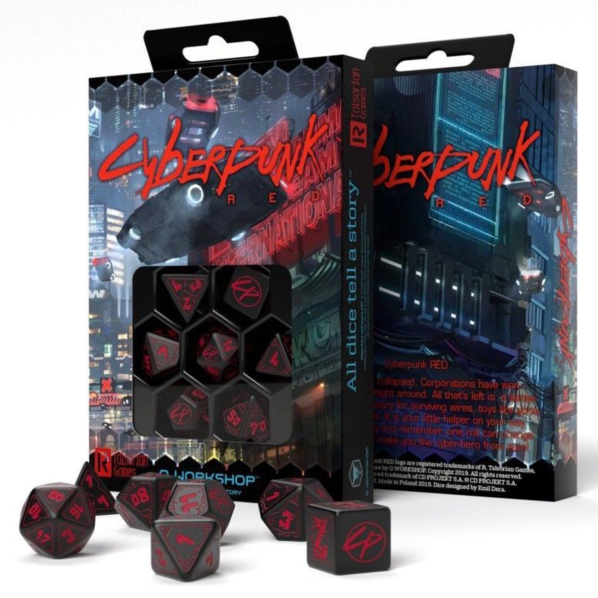 Q-Workshop 7ct Polyhedral Dice Set - Cyberpunk Red