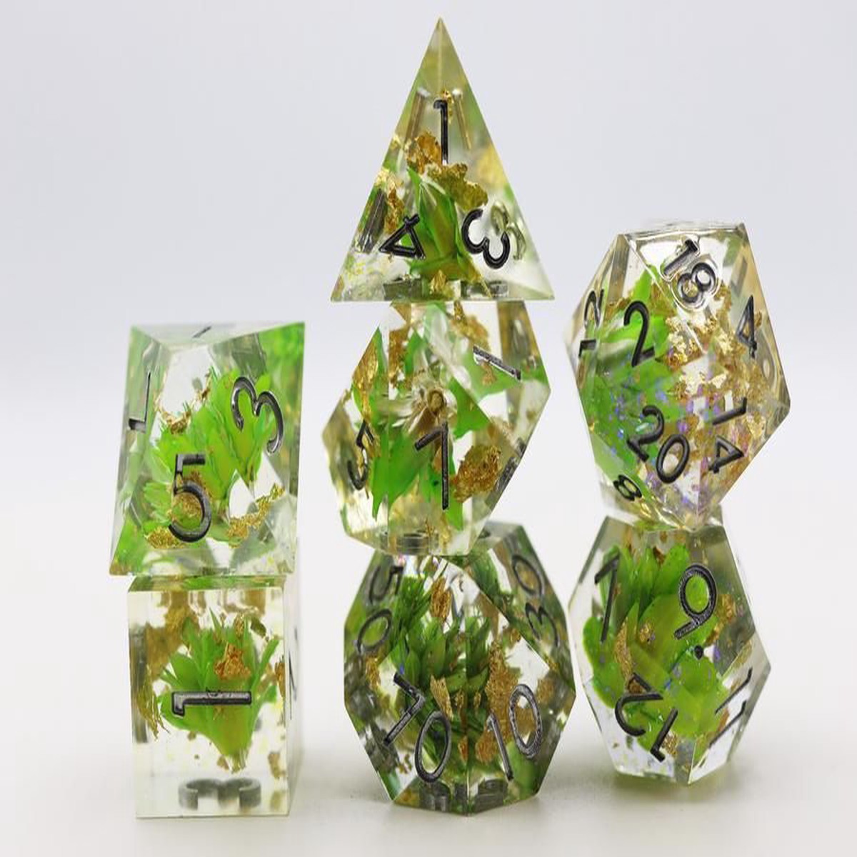 Foam Brain Games 7ct Sharp Edge Polyhedral Dice Set - Green Lotus