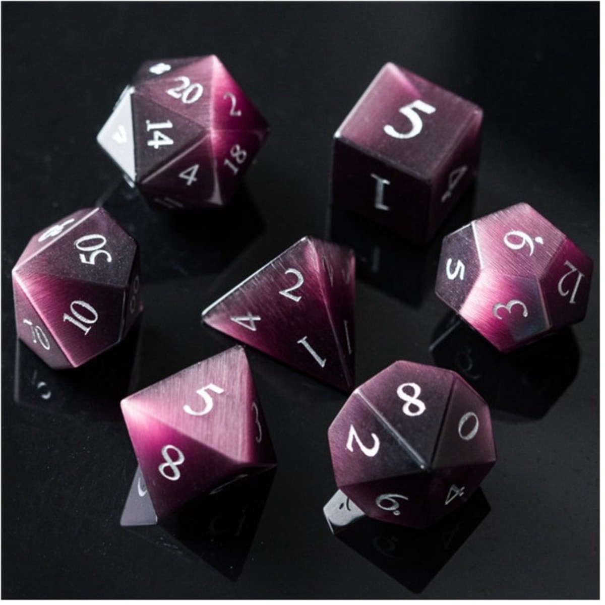 Foam Brain Games Gemstone Purple Cats Eye w/ Gold 7ct Polyhedral Dice Set