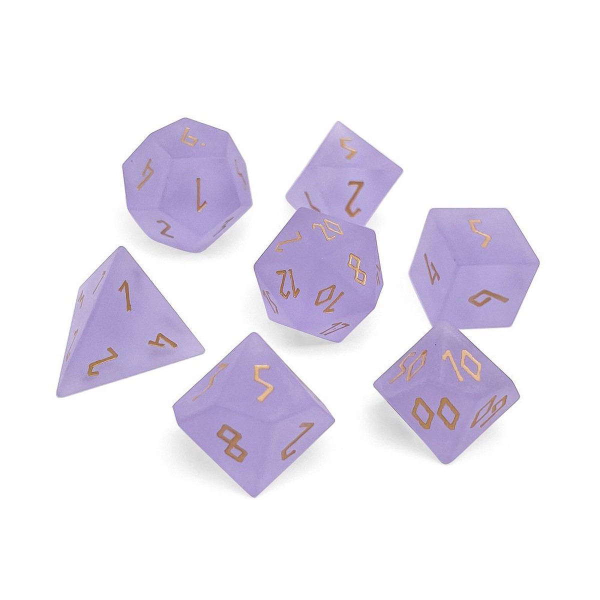 Norse Foundry Gemstone 7ct Polyhedral Dice Set Raised Frosted Amethyst w/ Gold Font