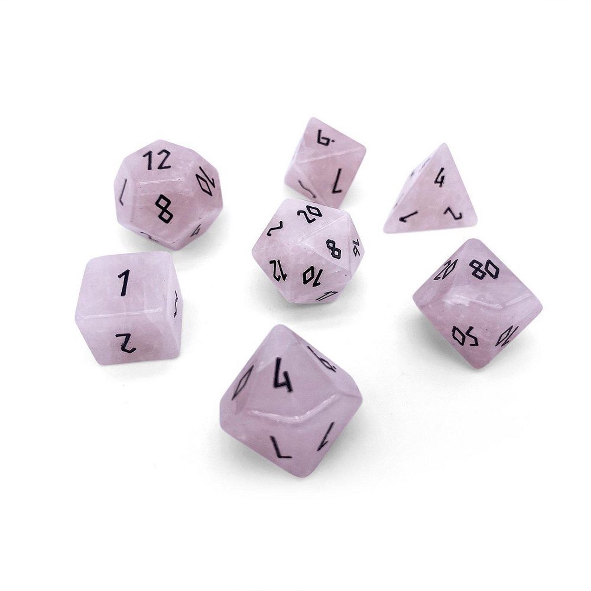 Norse Foundry Gemstone 7ct Polyhedral Dice Set Rose Quartz