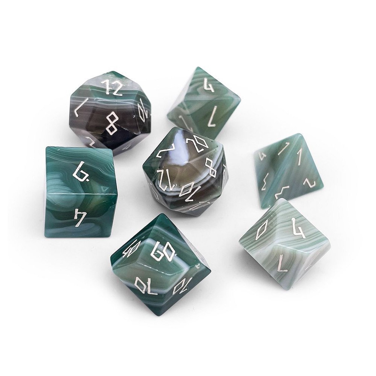 Norse Foundry Gemstone 7ct Polyhedral Dice Set Striped Agate Green