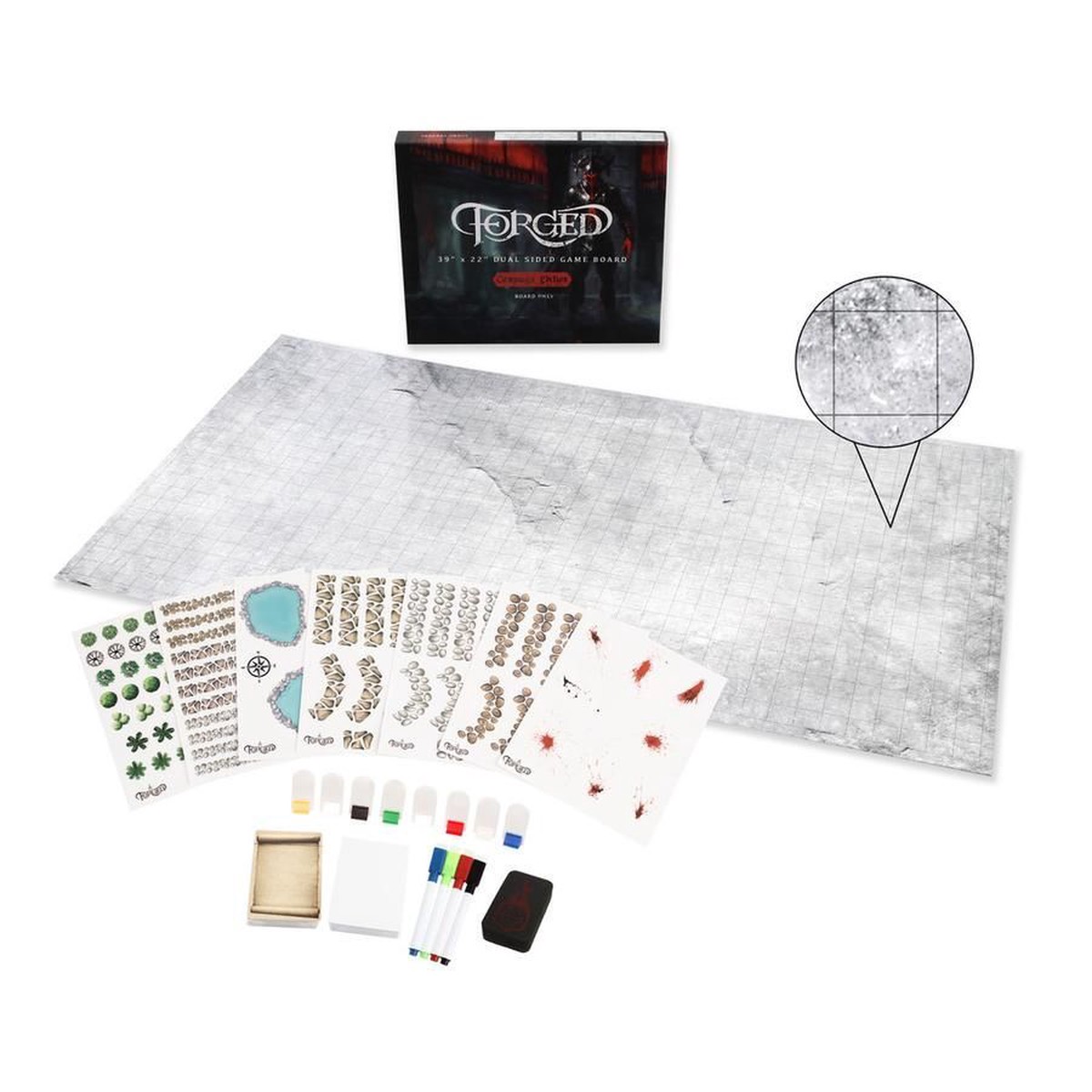 Stone Deluxe Campaign Edition 39" x 22" Dry Erase Battle Board with Grid and Hex Map Pattern