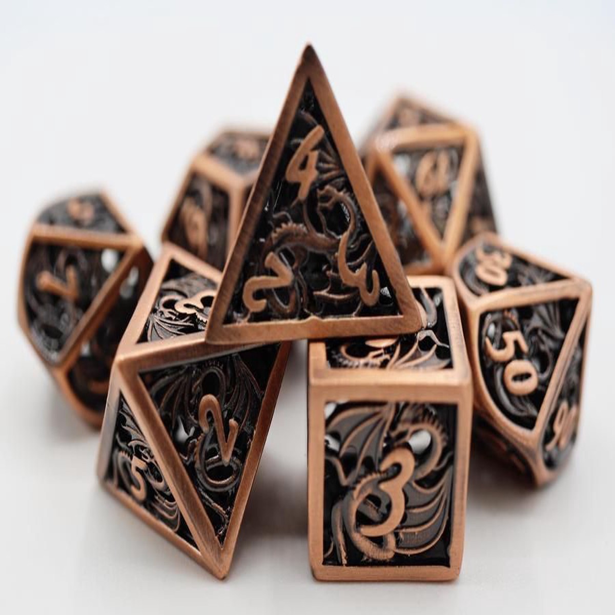 Hollow Dragon 7ct Dice Set - Copper