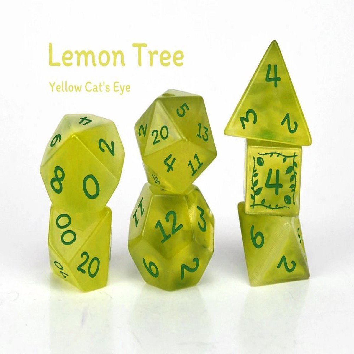 Level Up Dice Lemon Tree Yellow Cats Eye 7ct Dice Set
