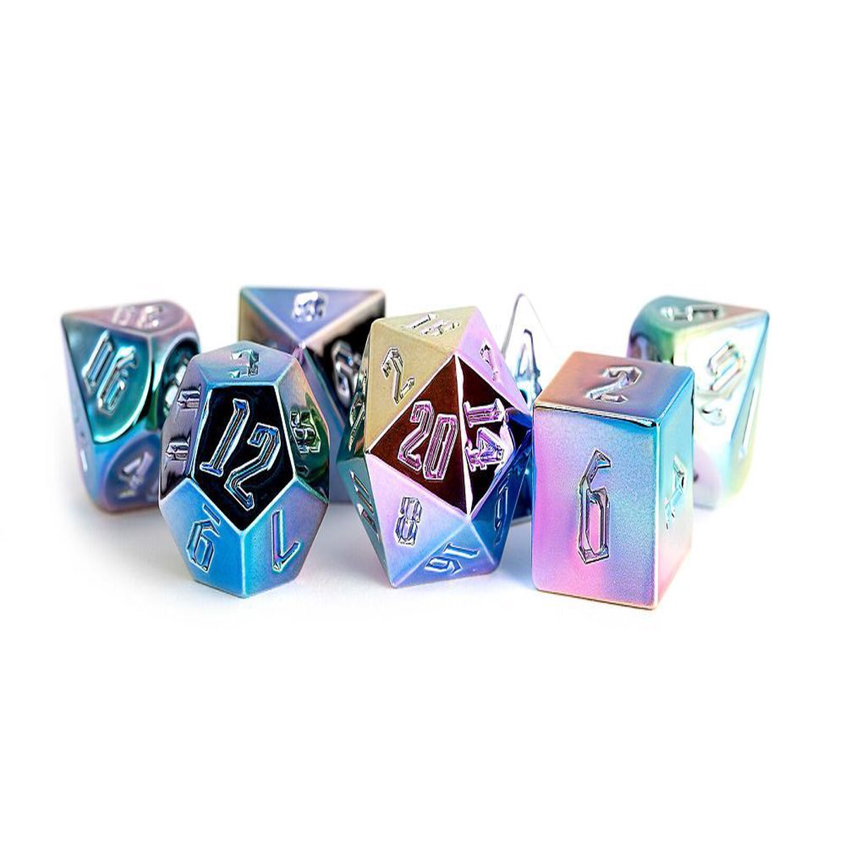 Rainbow Aegis Uninked 16mm Aluminum Plated Acrylic Poly Dice Set