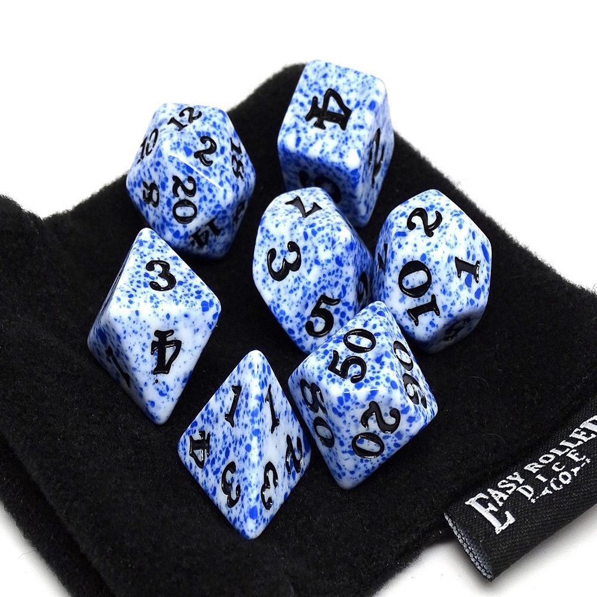 Easy Roller 7ct Polyhedral Dice Set Blue Color Spray with Black