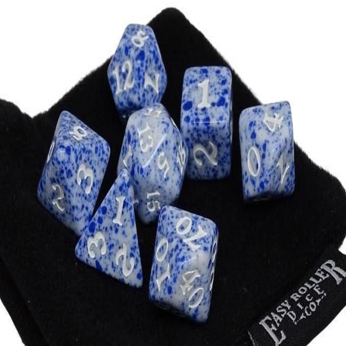 Easy Roller 7ct Polyhedral Dice Set Blue Color Spray with White