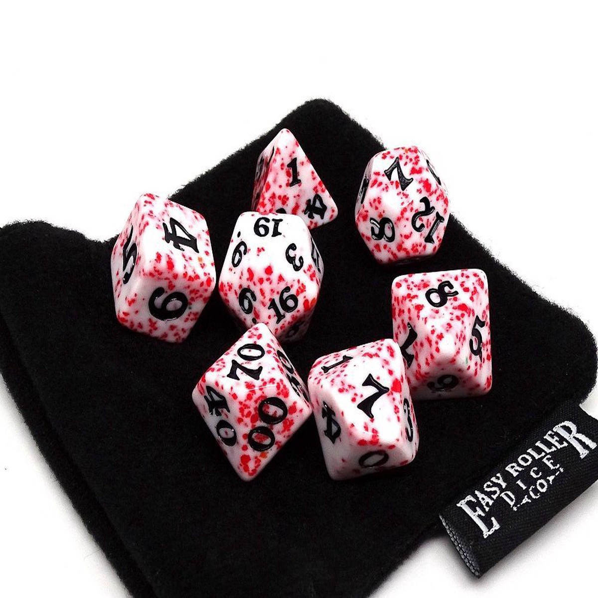 Easy Roller 7ct Polyhedral Dice Set Red Color Spray with Black