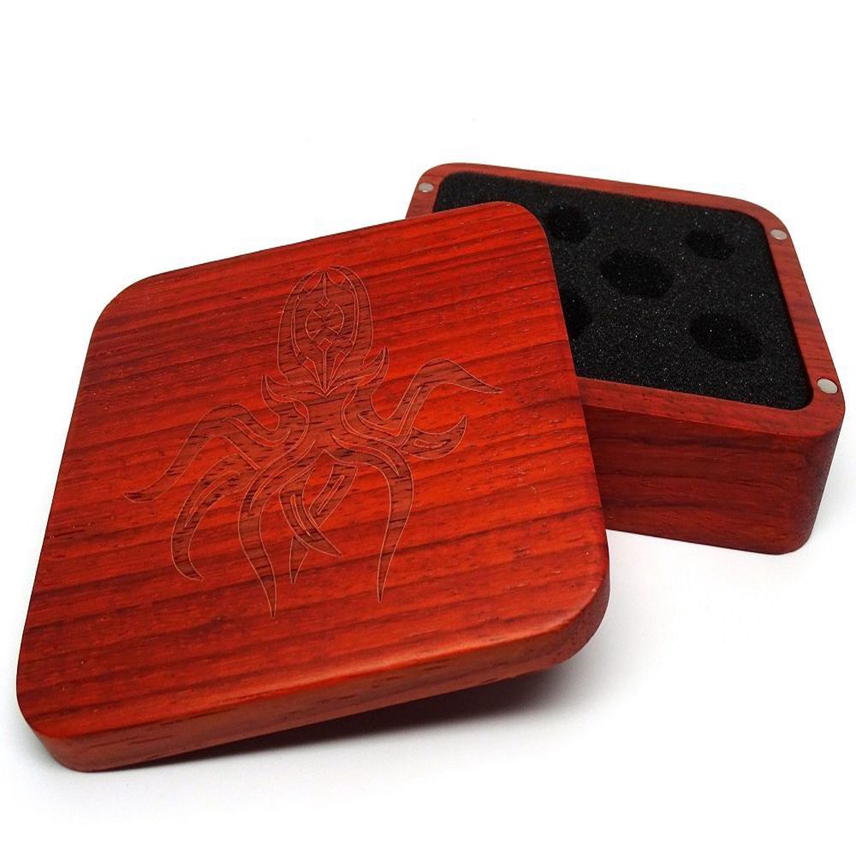 Easy Roller Wooden Dice Case - Padauk with Cthulhu