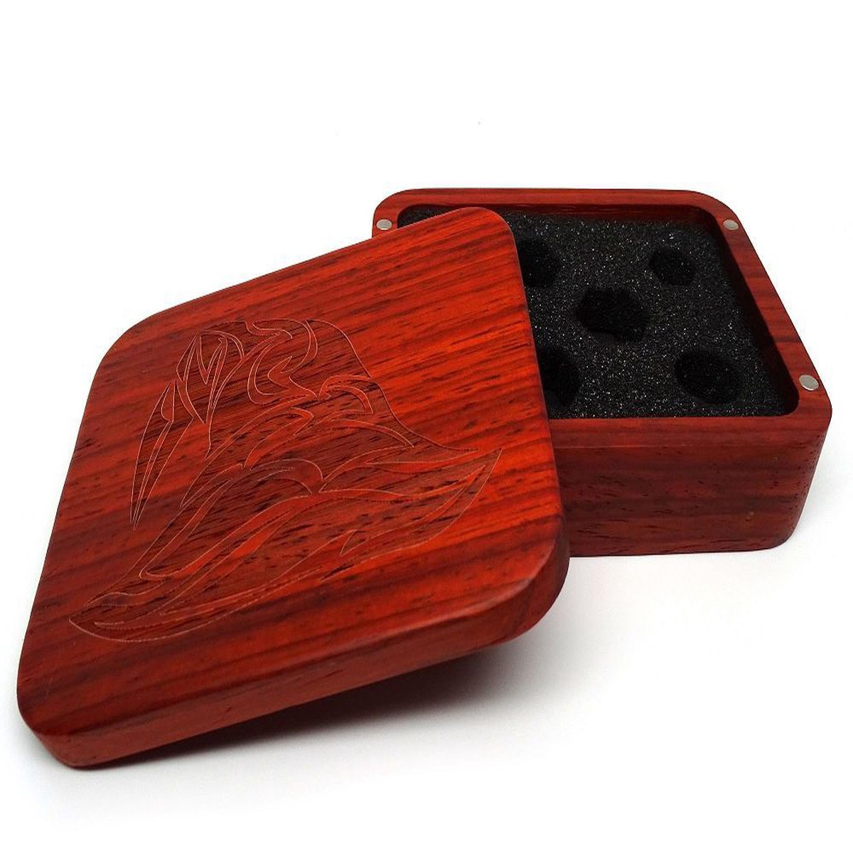 Easy Roller Wooden Dice Case - Padauk with Wizard Hat