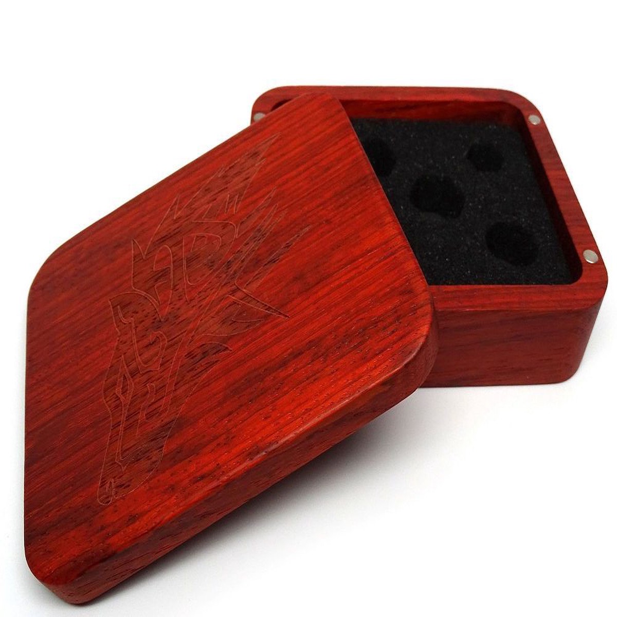 Easy Roller Wooden Dice Case - Padauk with Wolf