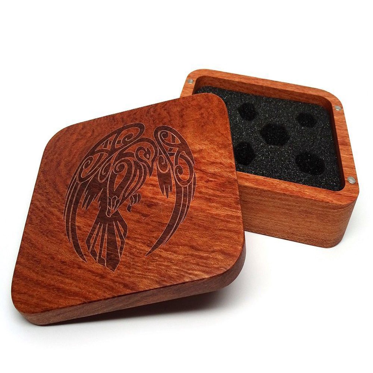 Easy Roller Wooden Dice Case - Rosewood with Raven