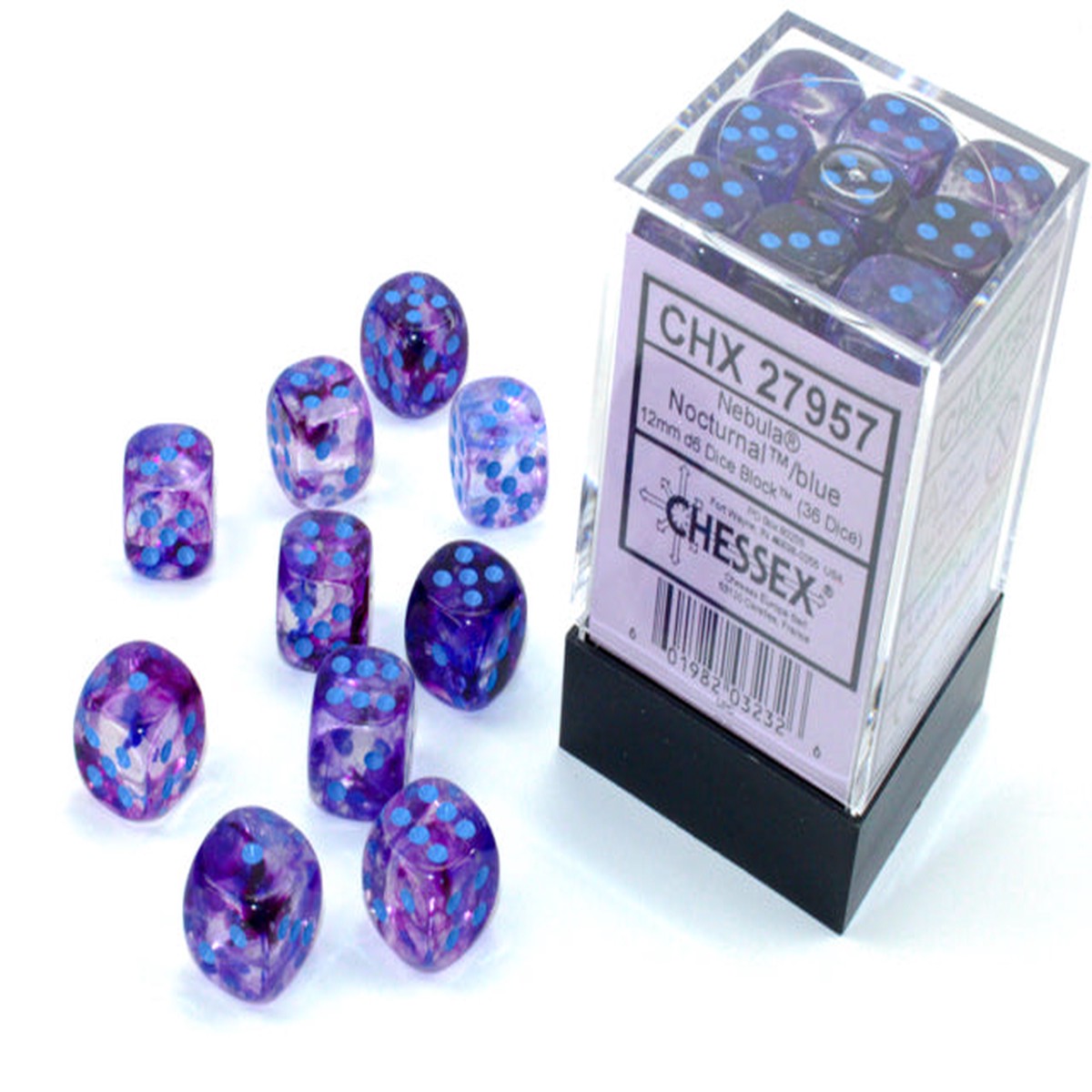 Chessex 12mm Nebula Nocturnal/Blue Luminary 36ct D6 Set (27957)