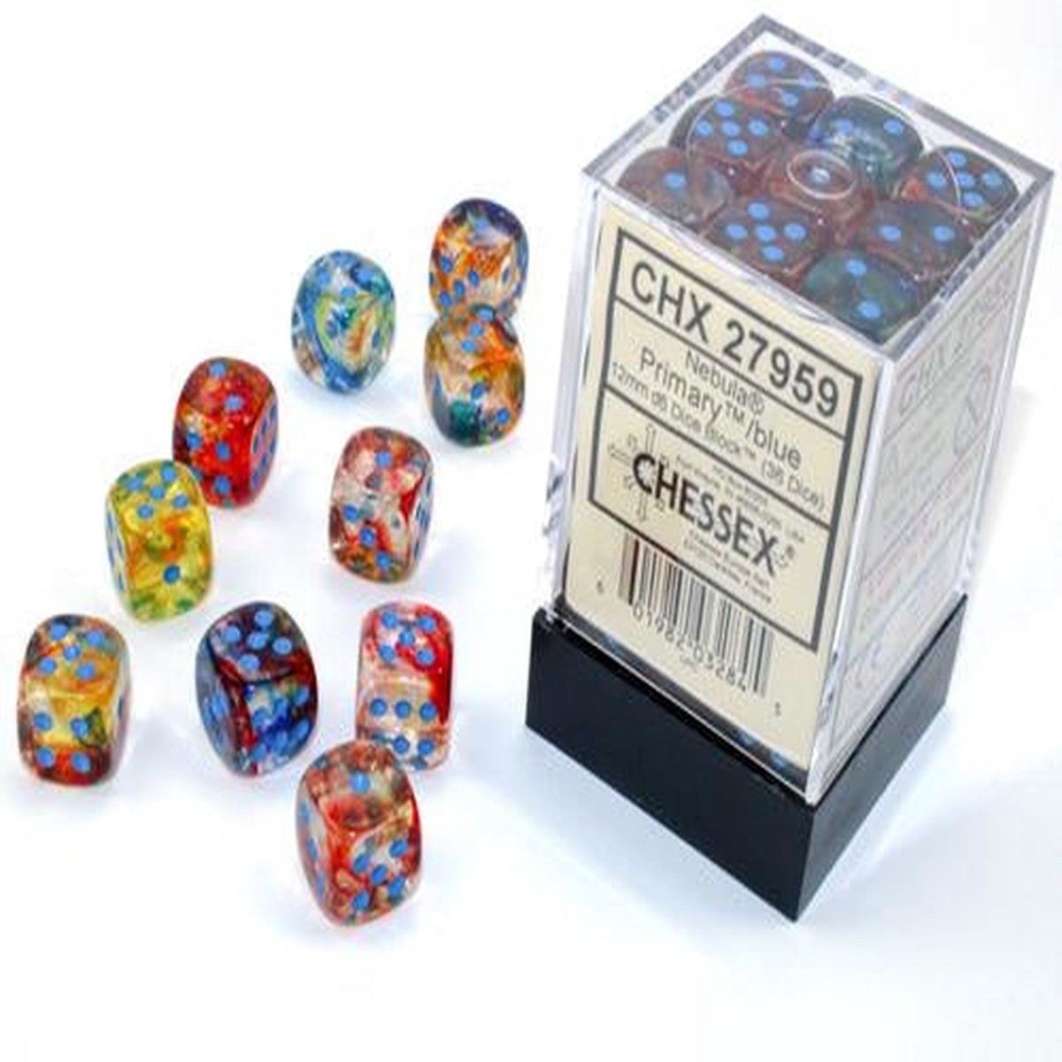Chessex 12mm Nebula Primary/Turquoise Luminary 36ct D6 Set (27959)