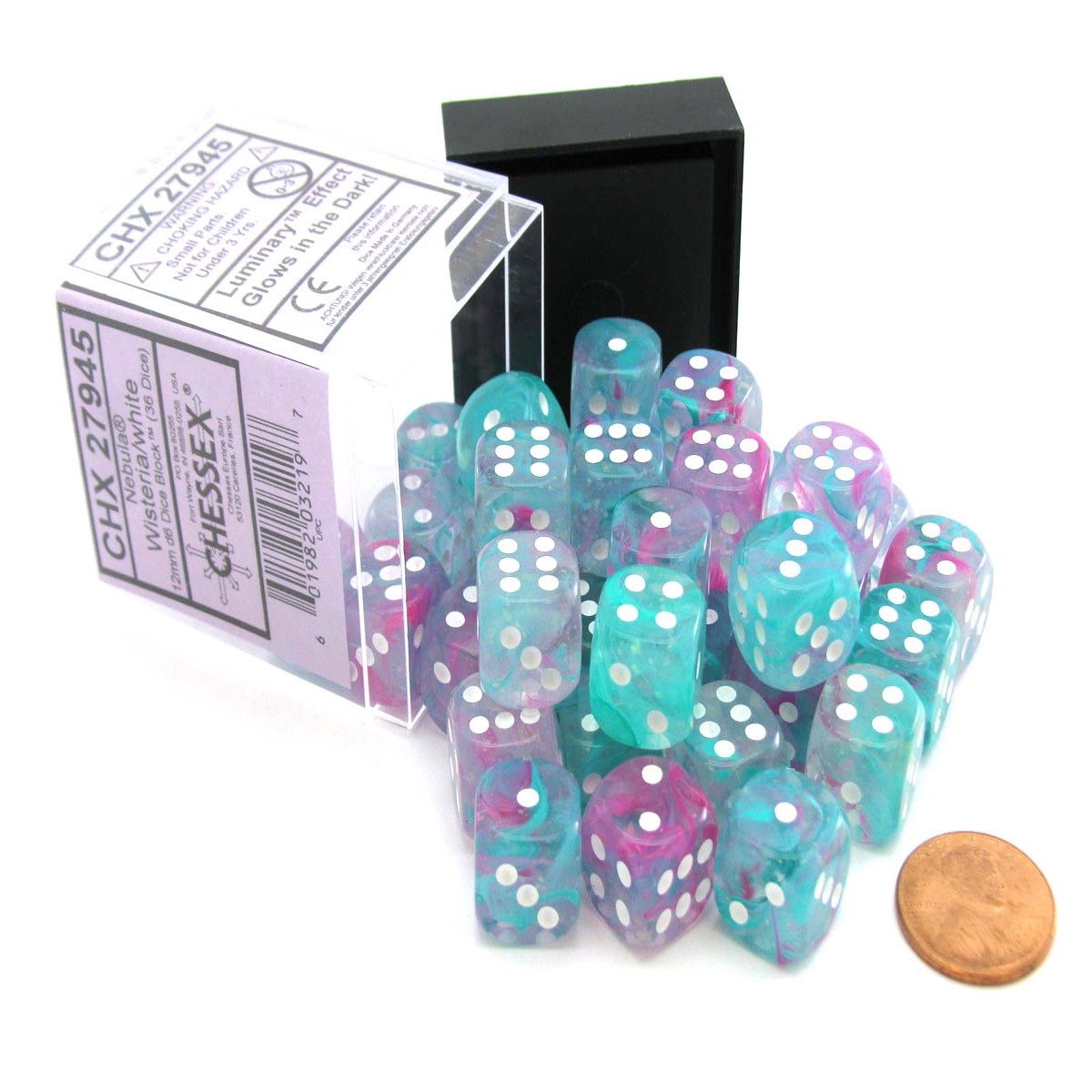 Chessex 12mm Nebula Wisteria/White Luminary 36ct D6 Set (27945)