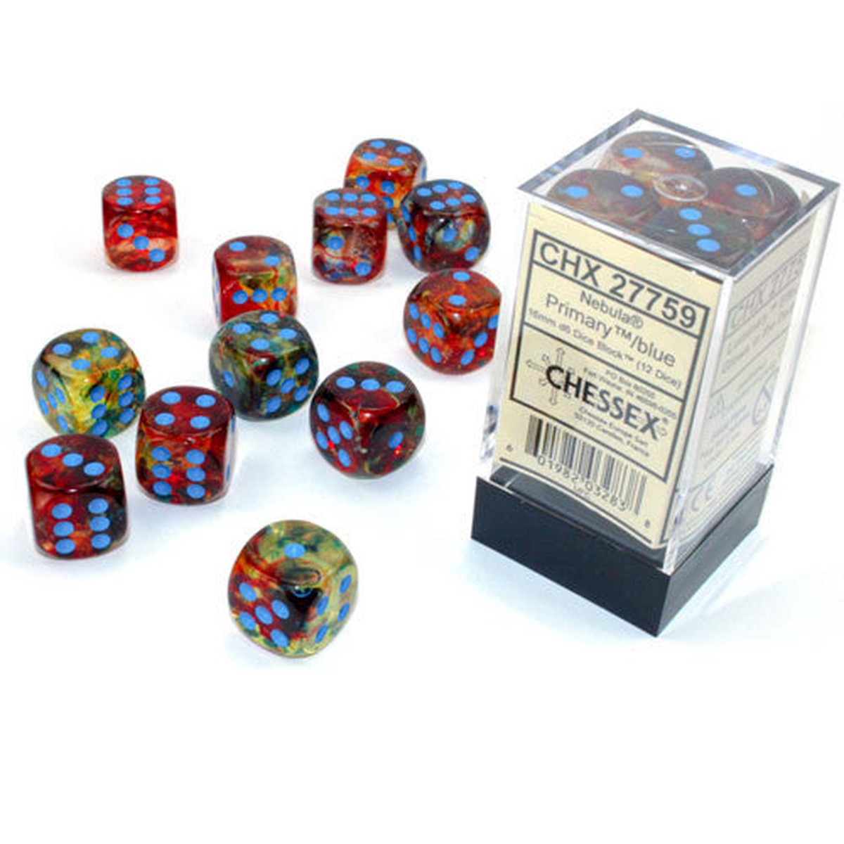 Chessex 16mm Nebula Primary/Turquoise Luminary 12ct D6 Set (27759)